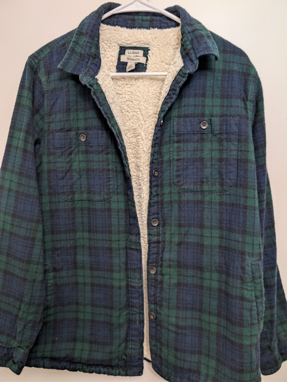 Men's/Unisex L.L.Bean Sherpa-Lined Black Watch Plaid Shirt Jacket (Shacket) Med